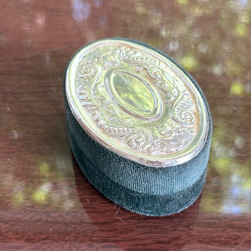 Godinger Silver Plated Vintage Oval Velvet Trinket Box, Dark Blue